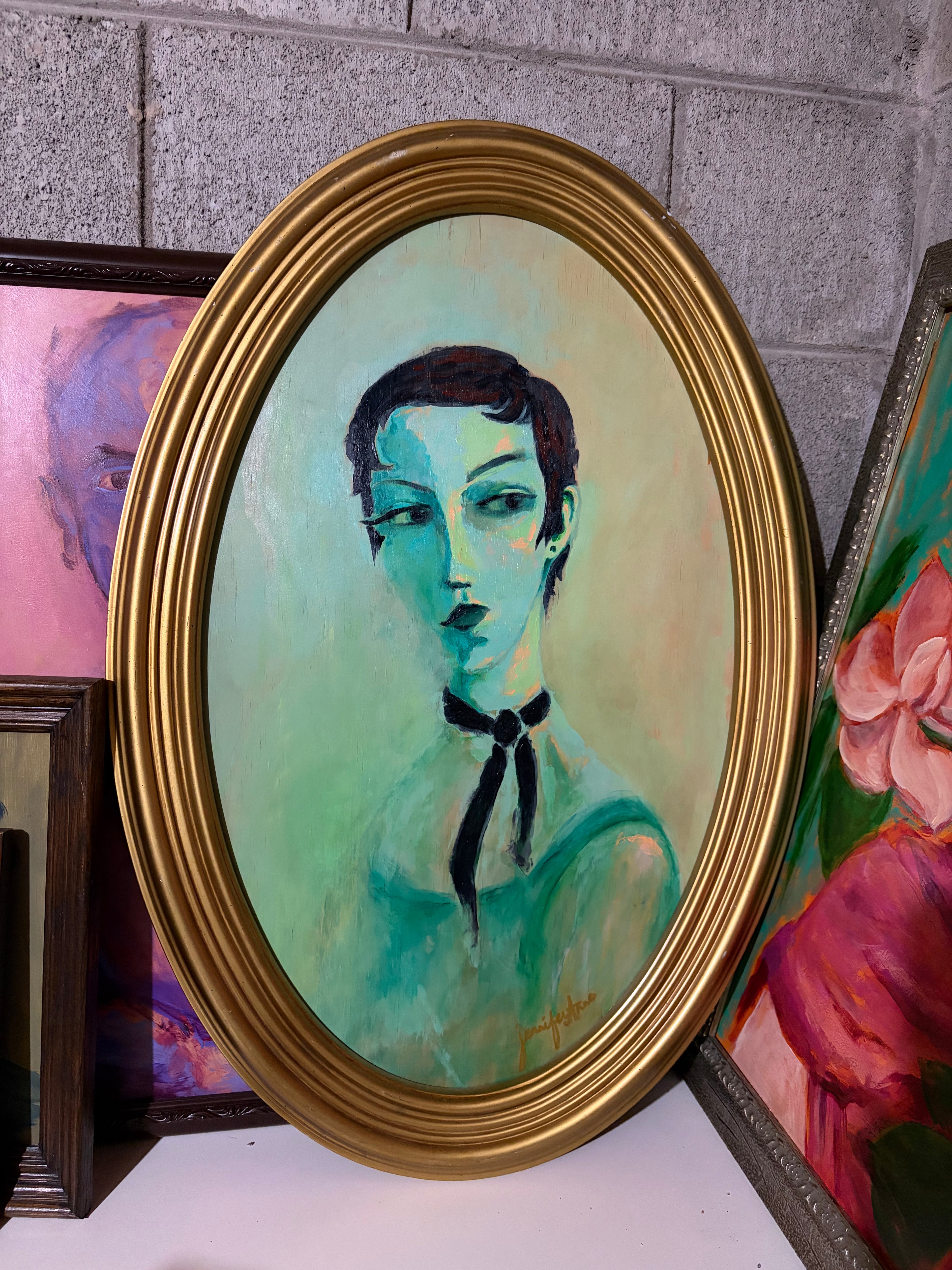 Green Girl with the Ribbon | Original Painting by jinny